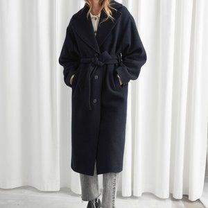 & Other Stories Oversized Belted Wool Coat Navy